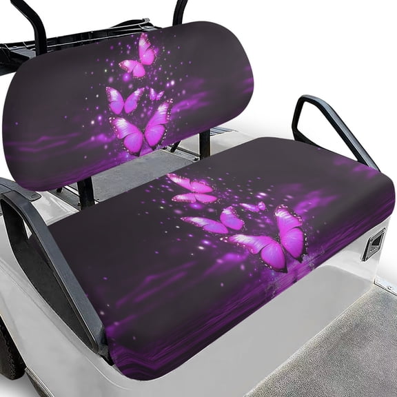 Pzuqiu Glowing Purple Butterfly Golf Cart Seat Cover Set - 2-Piece Stretchable Protector | Breathable, Washable & Universal Fit for EZGO, Club Car & Yamaha