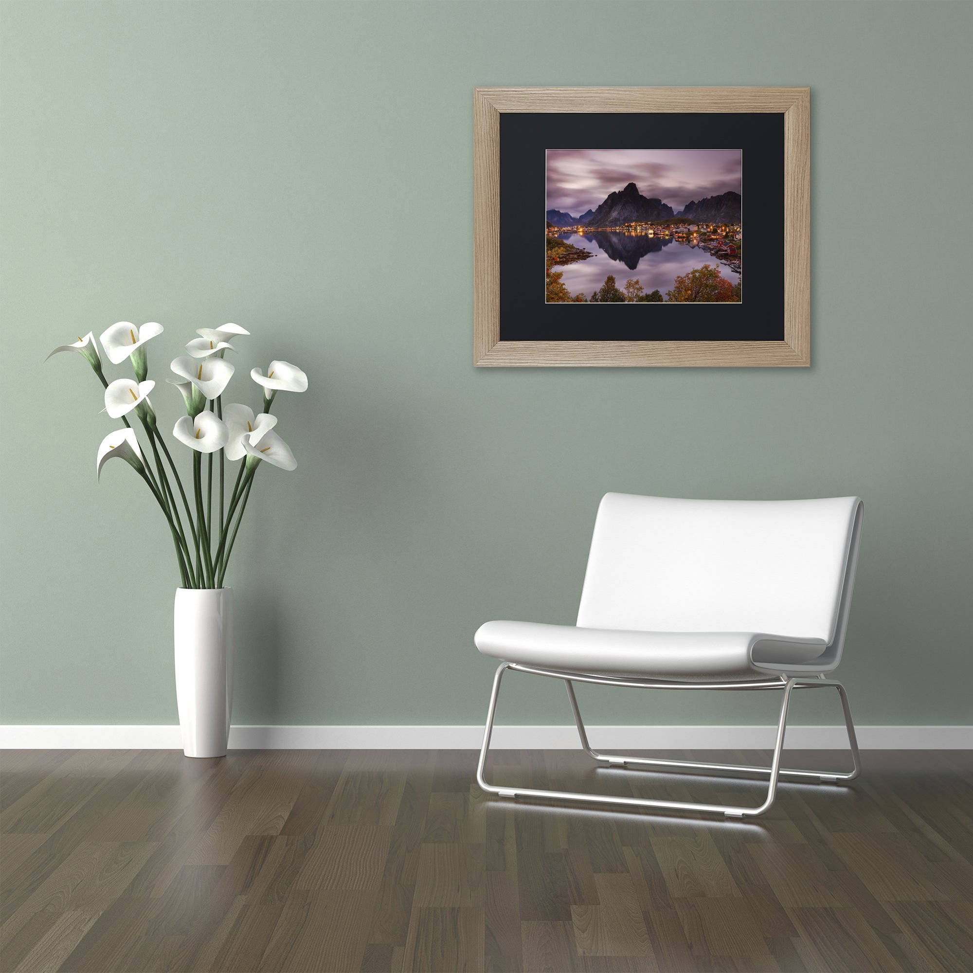Trademark Fine Art "Reinefjord Mirror" Canvas Art by Michael Blanchette Photography Black Matte, Birch Frame