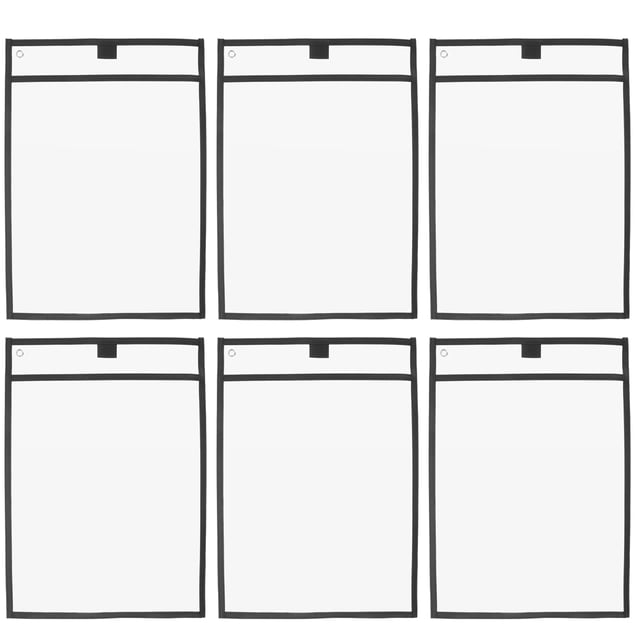 MasteelfCA 6 Pcs Pochettes Réutilisables en PVC Transparent Effaçables à Sec avec 6 Stylos pour Bureau Organisation de Classe Fournitures Pédagogiques (Noir)