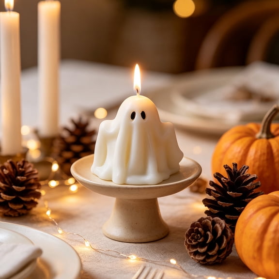 KITTEHIGM Halloween Ghost Scented Soy Wax Candle White Spooky Decor, Perfect for Party Table Centerpiece Thanksgiving Fall
