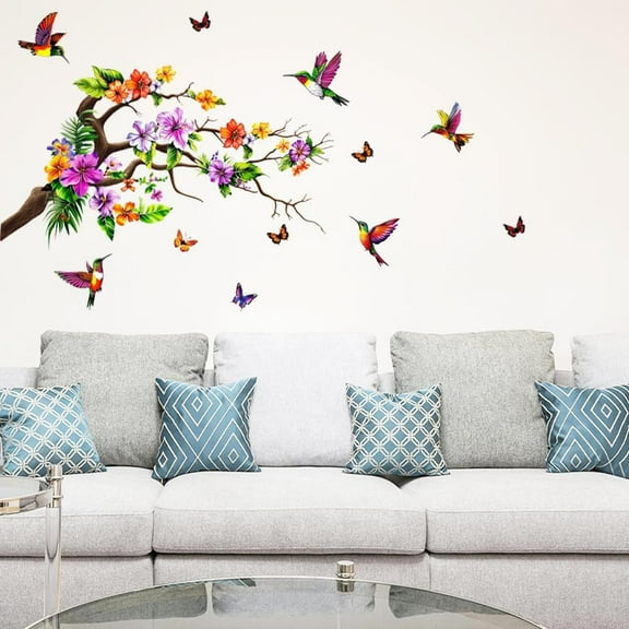 Hummingbird and Flower Wall Stickers Decals Decor 2 Sheets Removable Peel and Stick 30" x 23.6" Vinyl 3D Wall Murals for Bedroom Living Room Nursery Bathroom Classroom Playroom Home