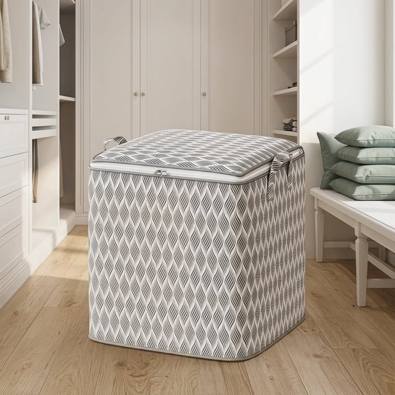 Large Clothes Storage Bag with Zipper 110L 19.29in×19.29in×19.29in, Closet Organizer and Storage Space Saver Tote for Moving and Travel, Wave Pattern Gray
