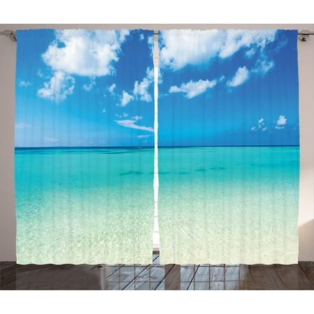 - Tropical Curtains 2 Panels Set, Paradise Ocean Dreamy Sea Vacation Serene Summer Exotic Relax Summer Picture, Window Drapes for Living Room Bedroom, 108W X 96L Inches, Turquoise Blue, by Ambesonne