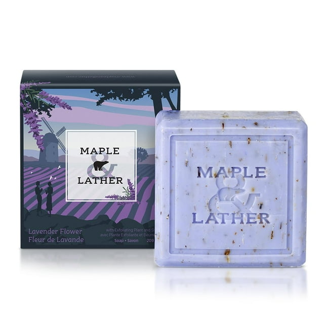 Jabón en barra de triple molienda Maple & Lather con manteca de karité y aroma a flor de lavanda, larga duración, de origen sostenible, 209 g, fabricado en Provenza, Francia