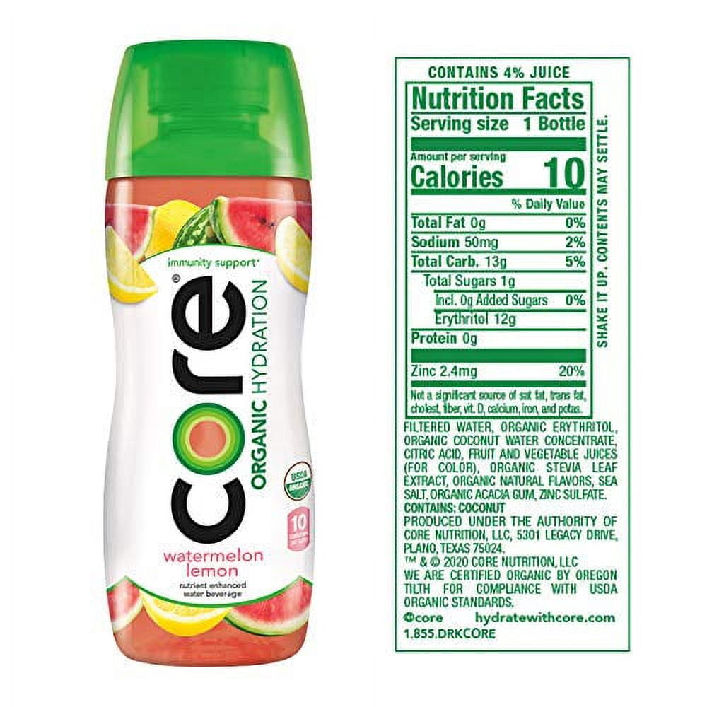 Core Water Beverage, Organic, Watermelon Lemon 16.9 Oz