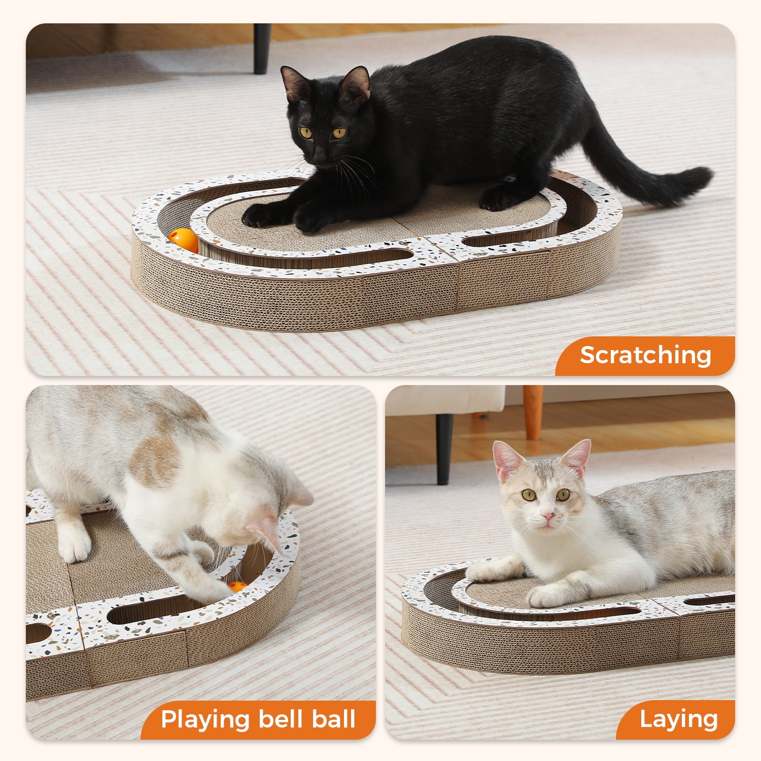 Pefilos 22" Cat Scratcher Cardboard Bed Bone with Ball Toy, Double-Sided Durable, Cat Scratching Pads Cat Scratch, Brown