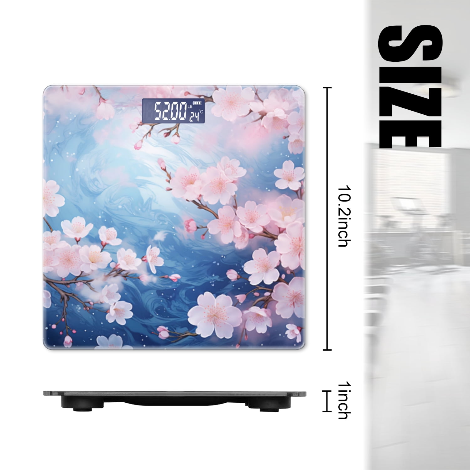 High Precision Body Weight Scale Smart Bathroom Scales with Large LCD Display(400lbs),Decorative for Bedroom-Blue Sky Background With Cherry Blossoms In Full Bloom