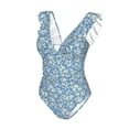 thumbnail image 4 of Yiaed Floral Retro Style Print Women's Ruffled One Piece Swimsuit V Neck Swimwear Slimming Monokini for Woman-X-Large, 4 of 8