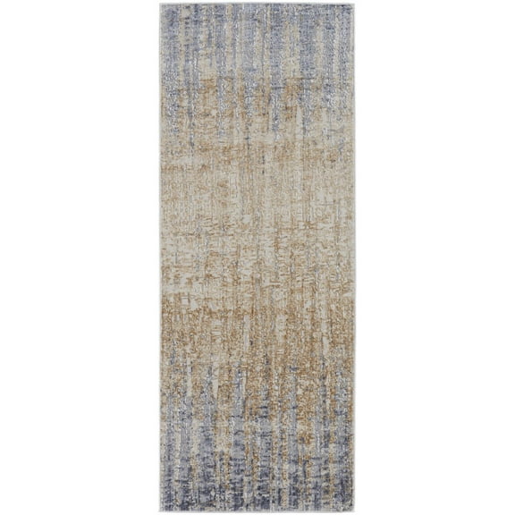 HomeRoots 8' Tan Brown And Blue Abstract Power Loom Distressed Runner Rug