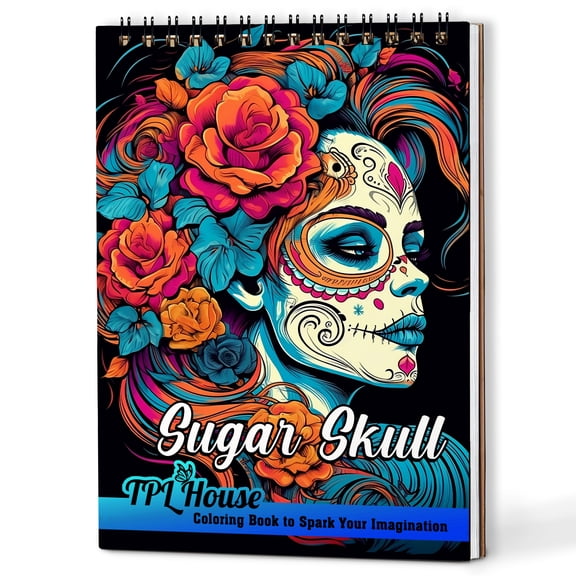 TPLHOUSE Sugar Skull Coloring Book Spiral Bound for Adults, A5 Wooden Cover, 30 Mesmerizing Face Patterns Coloring Pages for Day of The Dead for Stress Relief and Relaxation