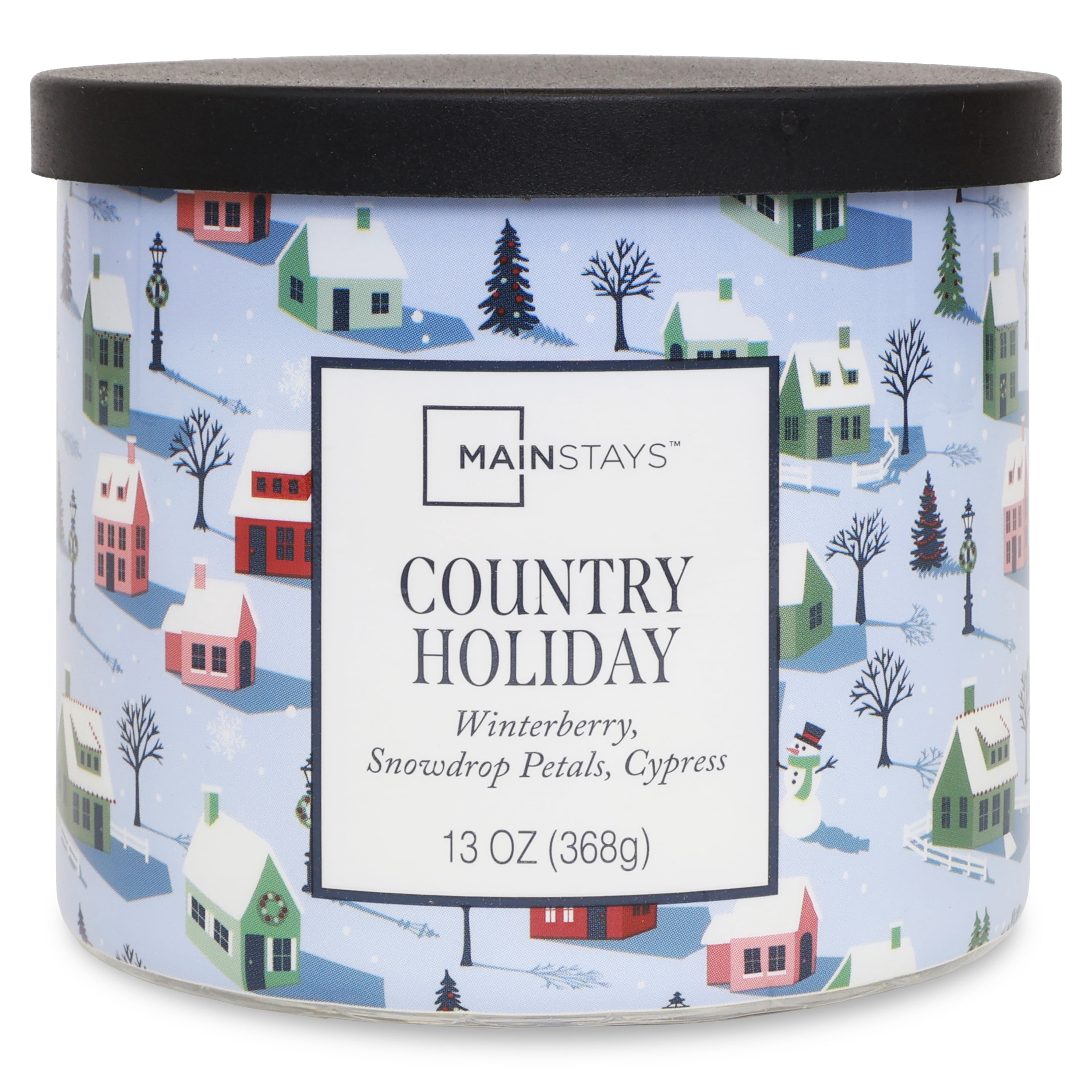 Mainstays 3-Wick Country Holiday Scented Candle with a Village Toss Scene Wrap, 13-Ounce
