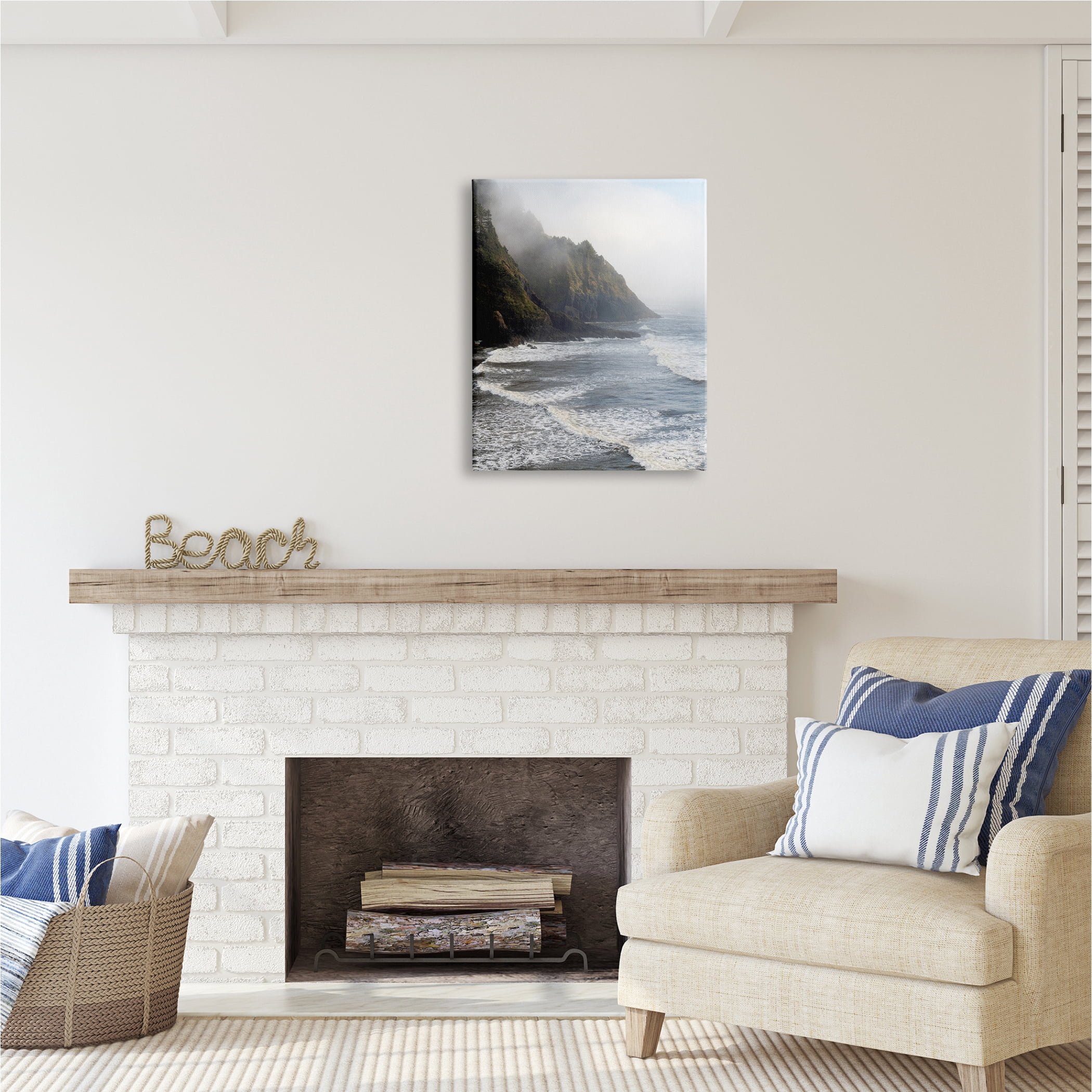 Stupell Industries Cliffside Sea Waves Landscape Nature Photography Gallery Wrapped Canvas Print Wall Art, 24 x 30