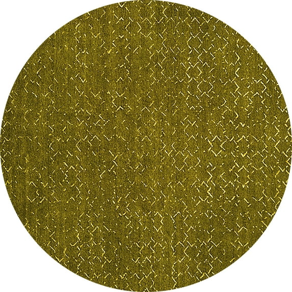 Ahgly Company Machine Washable Indoor Round Oriental Yellow Industrial Area Rugs, 8' Round