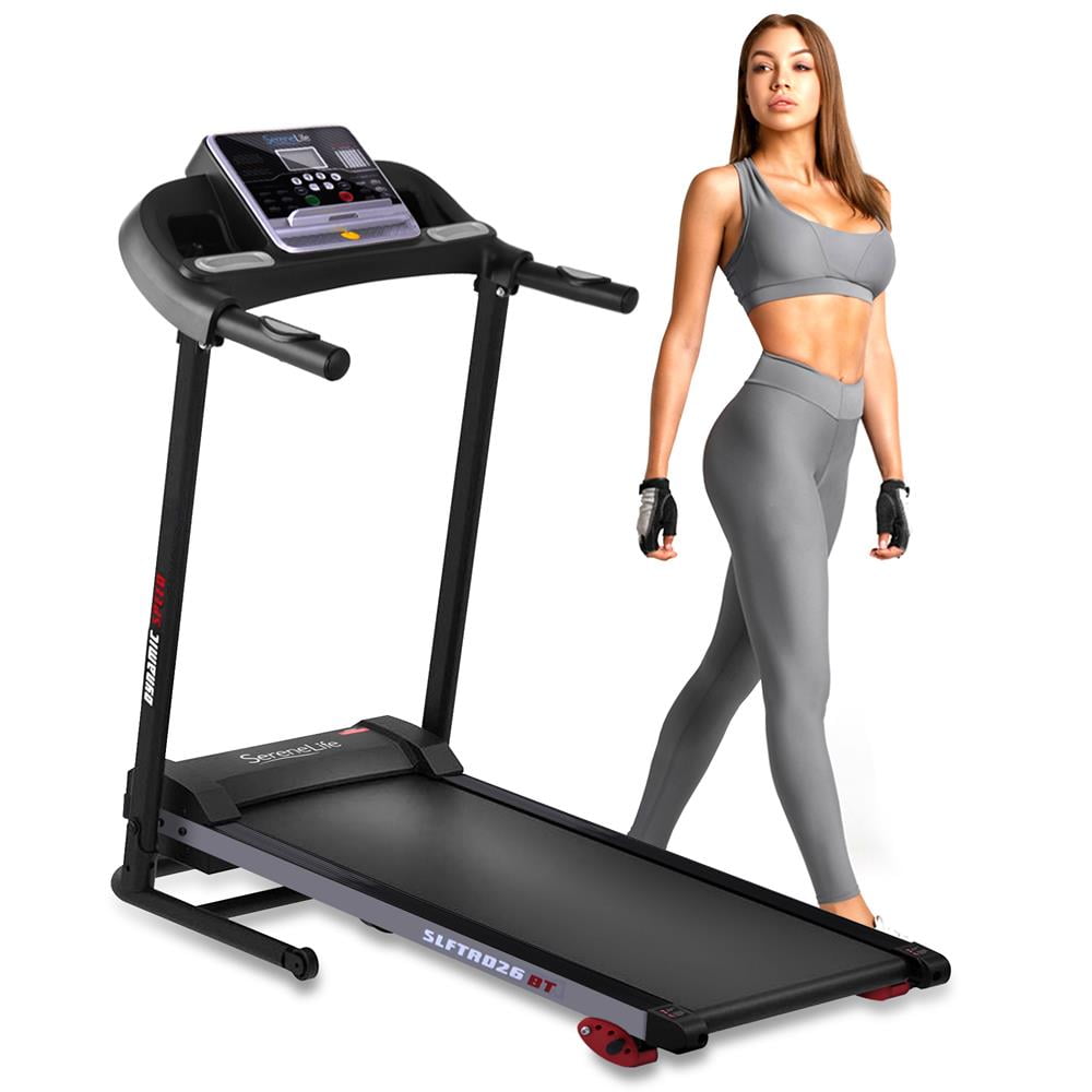 SereneLife Folding Treadmill 12 Preset or Adjustable Programs Cardio Exercise Machine Foldable Home Fitness Equipment with LCD for Walking & Running Bluetooth Connectivity 4 Incline Levels 