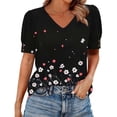 thumbnail image 2 of Odbmxy Summer Blouse for Women V-Neck Short Sleeve Plus Size Womens Tops Leisure Floral Black Button Pullover Holiday Tops, 2 of 6