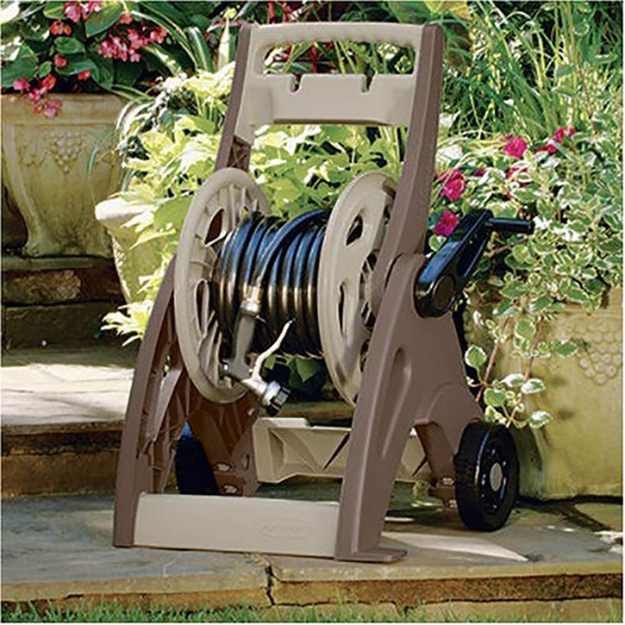 Suncast CPLJNF175BD Resin Garden Reel Hose Cart Caddy for 175-Foot 5/8" Vinyl Hose with Crank Handle and Wheels, Beige (2 Pack) - image 3 of 8