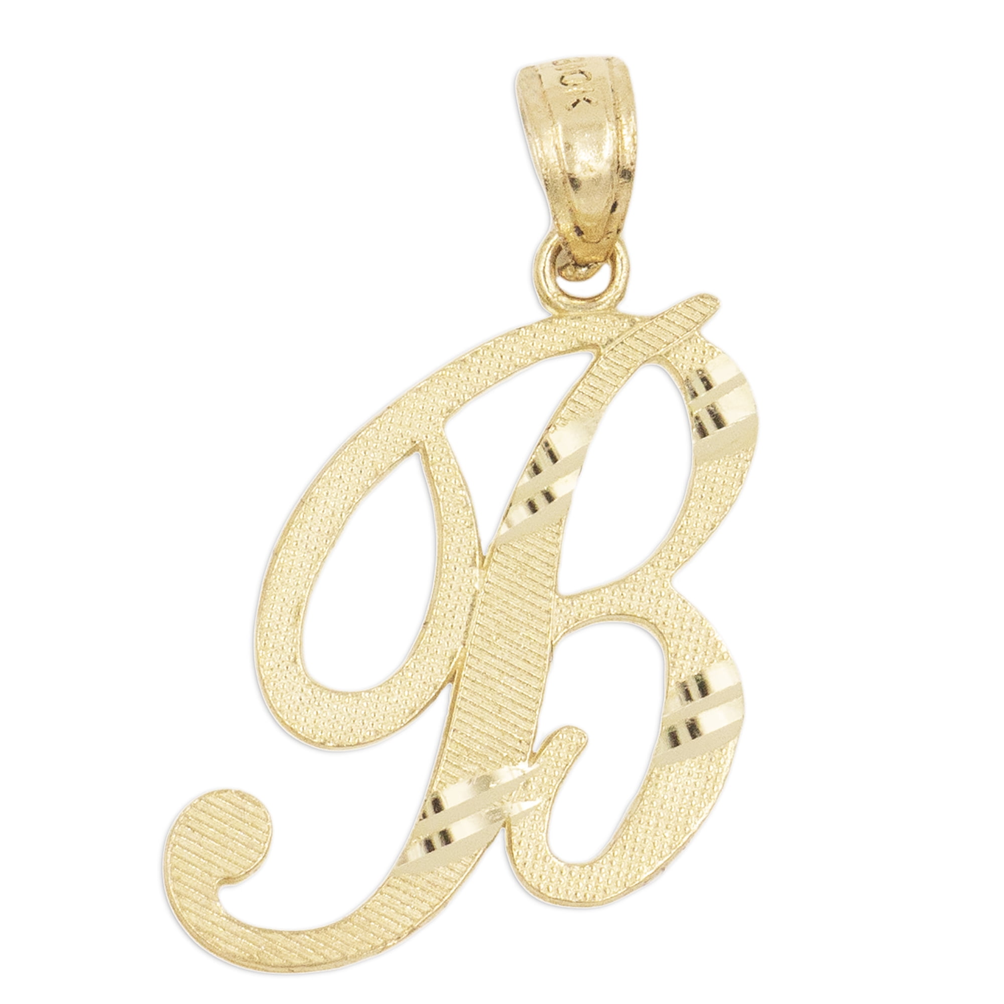 English Alpahbet A-Z Letter Charm with Diamond Cut Ice on Fire Jewelry 10k Solid Real Gold Cursive Initial Pendant