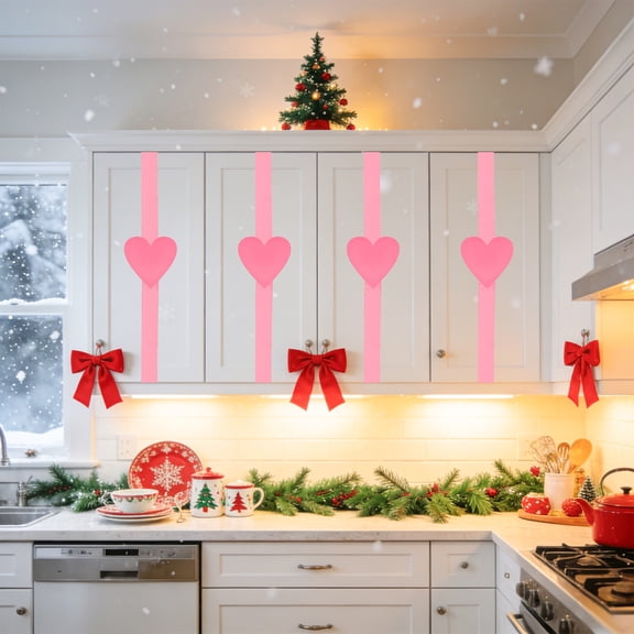 Valentine's Day Heart Shaped Ribbon Decoration | Red & Pink Polyester Decorative Banner | 41.3x8.2 Inch for Home & Holiday Decor | 1 Piece