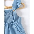 thumbnail image 3 of Baby Girl Floral Print Bow Front Ruffle Trim Denim Overall Romper, 3 of 5