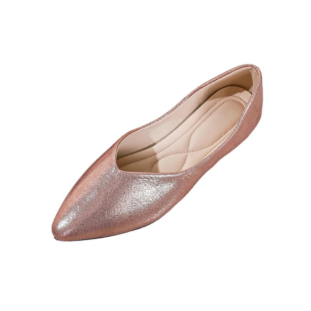 Zapatos Casuales de las Mujeres Metálicos Punta Del Dedo Del Pie Planos, Punta Del Dedo Del Pie Planos Suaves Suela Brillante Mochilas