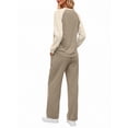 thumbnail image 4 of MOSHU Two Piece Sets for Women Casual Fall Travel Vacation Outfits Color Block Long Sleeve Tops and Drawstring Wide Leg Pants with Pokets Lounge Sets, 4 of 10