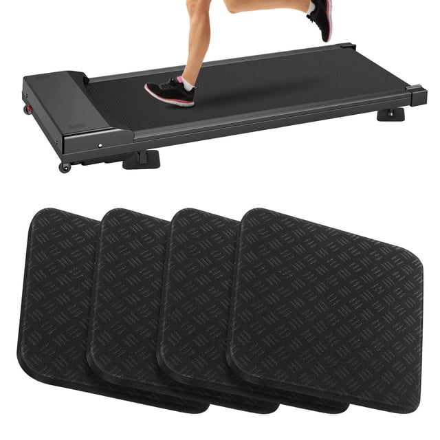 PAMINGONO 4Pcs Non Slip Exercise Mat for Treadmills and Ellipticals Black Vibration Dampening Pad