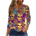 thumbnail image 2 of UPPADA Femmes T-Shirts à Manches 3/4 Mardi Gras Yall T-Shirts à Imprimé Floral Col Rond Blouse à devant Plissé Hauts d'Été Décontractés Chandail à Enfiler Haut Mode Fête Défilé Hauts Hauts à Manches 3/4 pour Femmes Aubaines, 2 of 5