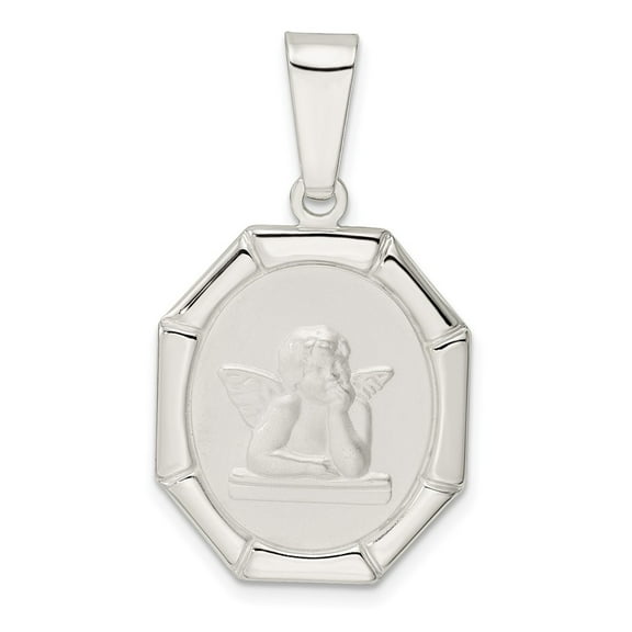 Finest Gold Sterling Silver Rhodium-Plated Satin Raphael Angel Pendant