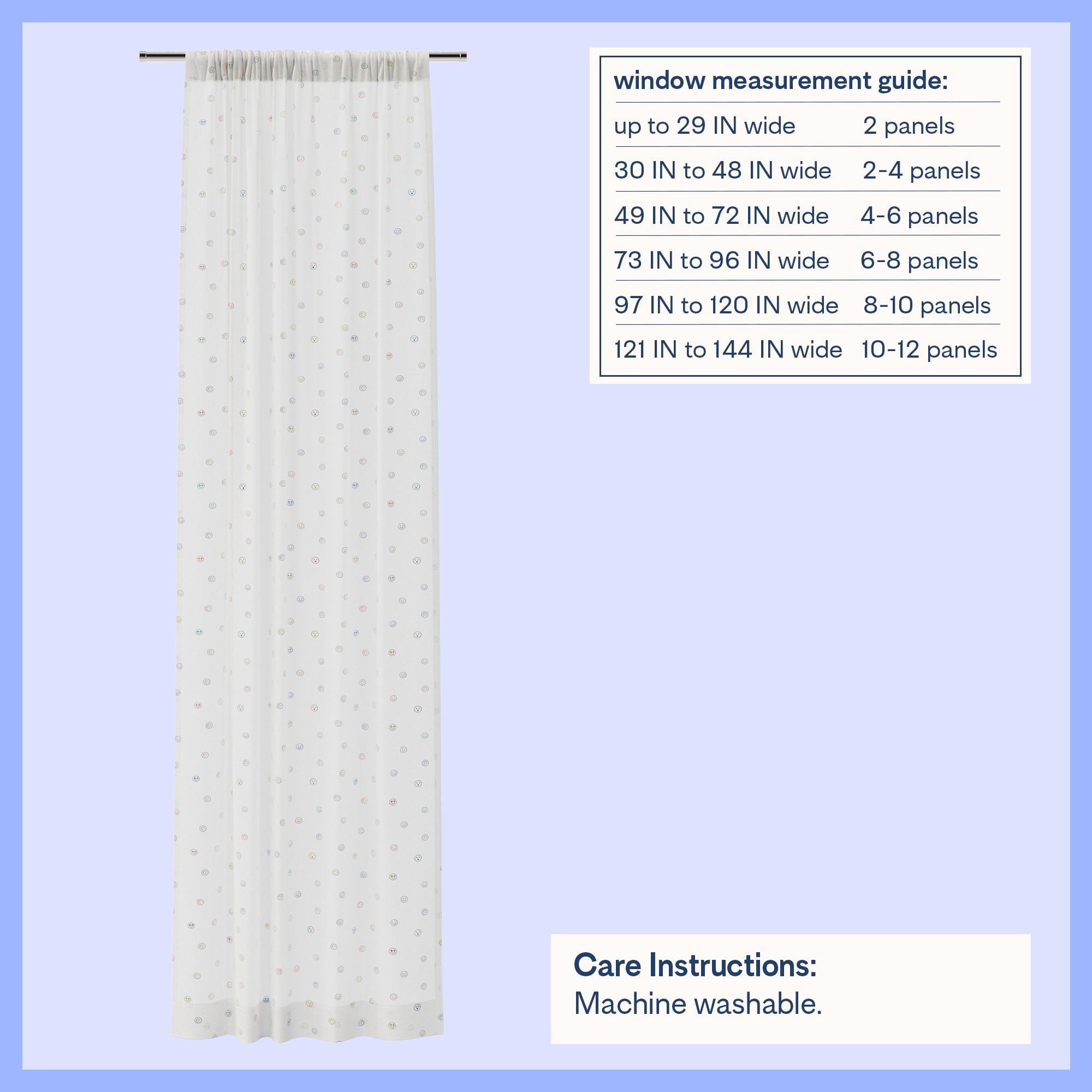 Mainstays Kids Emoji Printed Light Filtering Sheer Curtain Panel, White, 38 x 95 in
