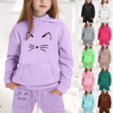YaEYa Hoodie for Kids Long Sleeve Back To School Outfits Sweatshirt Pullover Tops + Joggers Pants Cute Girls Garden Party Outfit Kids Fall Outfits Sweat Suit