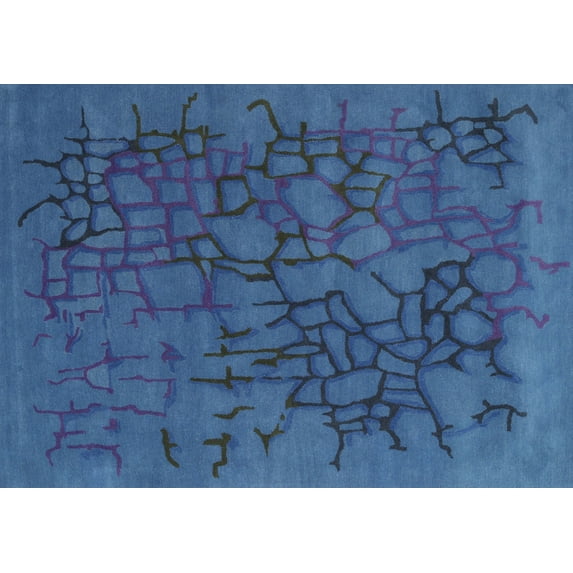 Ahgly Company Machine Washable Indoor Rectangle Contemporary Bright Navy Blue Area Rugs, 2' x 4'