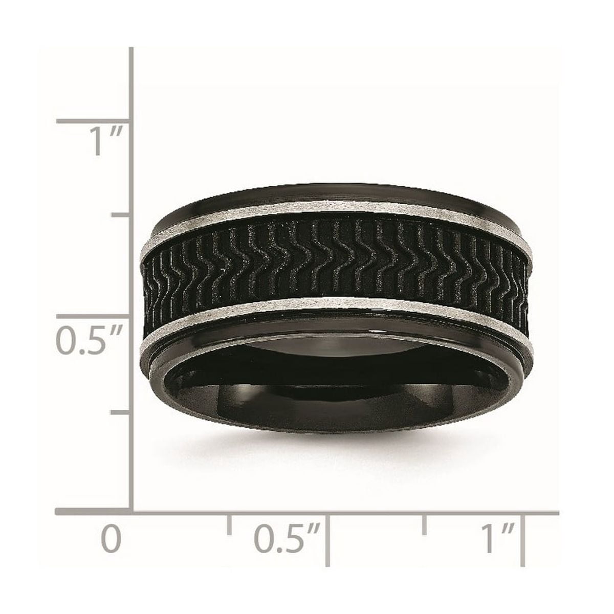 10.1mm Stainless Steel Brushed Black Ip Plated With Rubber Inlay Ring Size 12 Ring for Women