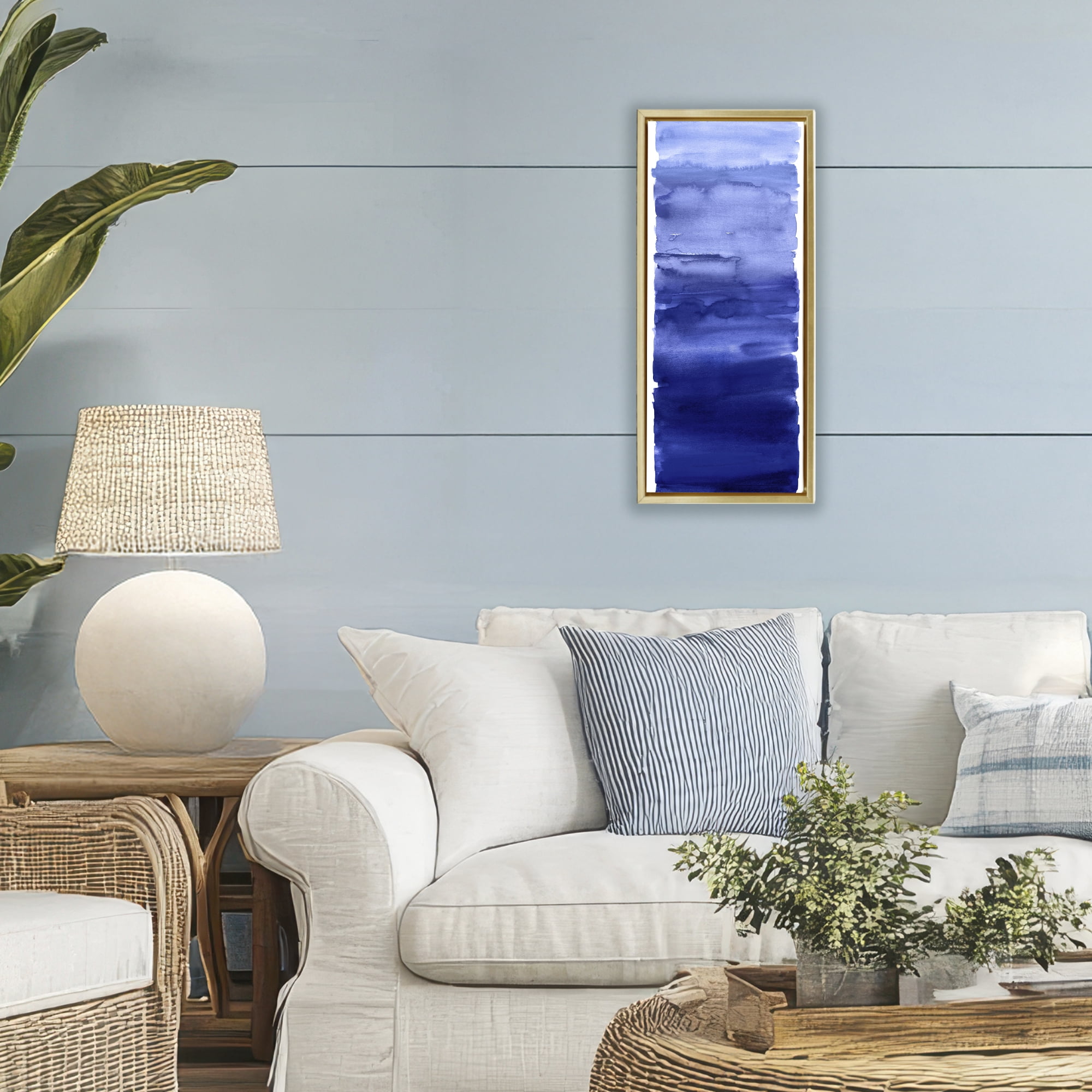 Stupell Industries Indigo Blend Gradient Gold Framed Floater Canvas Wall Art, design by Allie Corbin