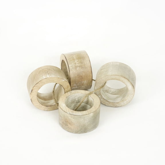 3" Mango Wood Round Napkin Rings - Natural (Set of 4)