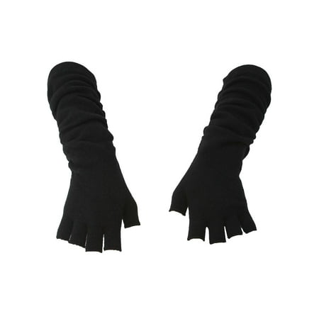 Wrinkle Design Long Fingerless Gloves, Black