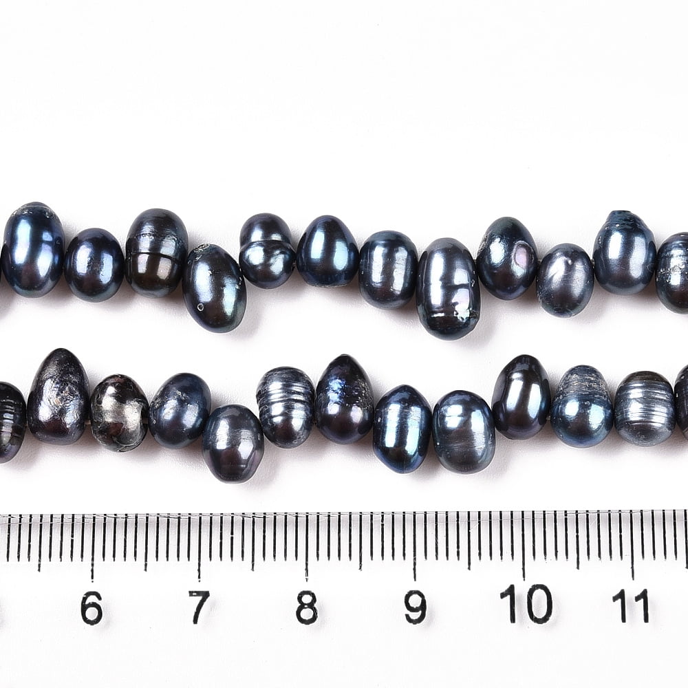Natural Cultured Freshwater Pearl Beads Strands Dyed Potato Top Drilled Marine Blue 6~12.5x5~6x5~6mm Hole: 0.6mm 62~64pcs/strand 13.78''(35cm)