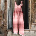 thumbnail image 2 of Lenpel Women's Jumpsuits Plus Size Sleeveless Spaghetti Strap Striped Plaid Straight Leg Rompers Causal Loose Overalls with Pockets, 2 of 5