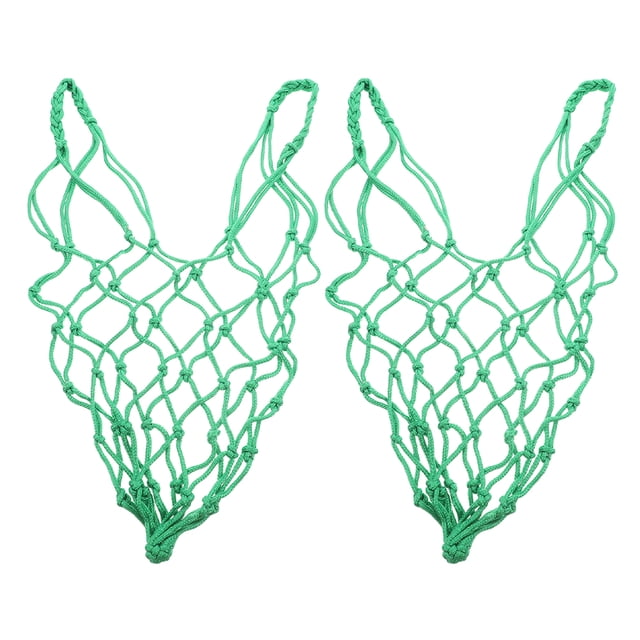 BRIGHTFUFU 2 comederos colgantes de heno para caballos, red de nailon para heno, red de alimentación lenta para caballos y ganado, bolsa de malla colgante para verduras.