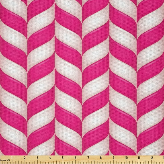 Ambesonne Pink White Fabric by the Yard Microfiber, Vibrant Wavy Lines, 10 Yards, Magenta White