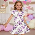 thumbnail image 2 of CCRFTGI Girls Dresses Polo Dress Size 10-12 Short Sleeve Uniform Casual Floral Print Pleated Flare Skater Polo Dresses Back To School Summer Button Collared Picque Polo Dress Purple 3-4 Years, 2 of 5
