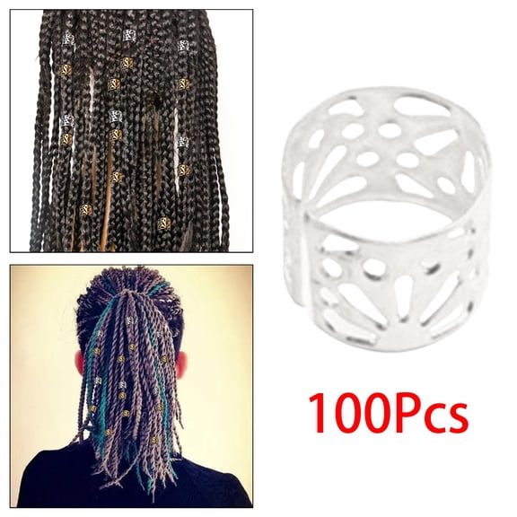 100x Dreadlocks Beads Metal Clips Cuffs Rings Hollow Pattern Opening Adjustable Hair Jewelry, Dread Locks for Hair Braiding Braids Women Men