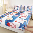 thumbnail image 4 of Castle Fairy Watercolor Vertical Stripe Fish Coral King Sheets 4pcs,Tropical Reef Shell Pastel Print Bedding,Orange Blue,1 Fitted Sheet,1 Flat Sheet and 2 Pillowcases, 4 of 6