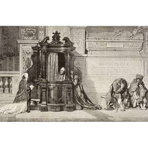 Confession In An Italian Catholic Church 19th Century Illustration From El Mundo Ilustrado Published Barcelona Circa 1880 Stretched Canvas Ken Welsh Design Pics 18 X 11 Walmart Com Walmart Com
