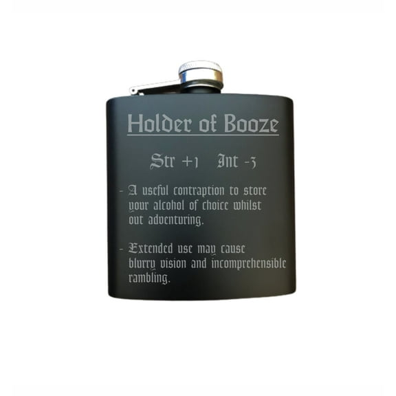 PrecisionNC D&D DND Gifts Holder of Booze Funny Item Description Engraved Stainless Steel 6 oz Flask Dungeons Dragons Flask