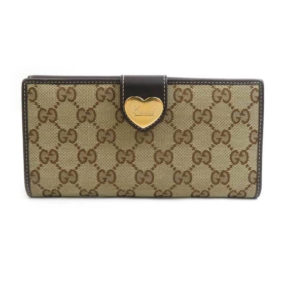 Pre-Owned Gucci GUCCI Bi-fold Long Wallet GG Canvas/Leather Brown Women's 203550 h31800g