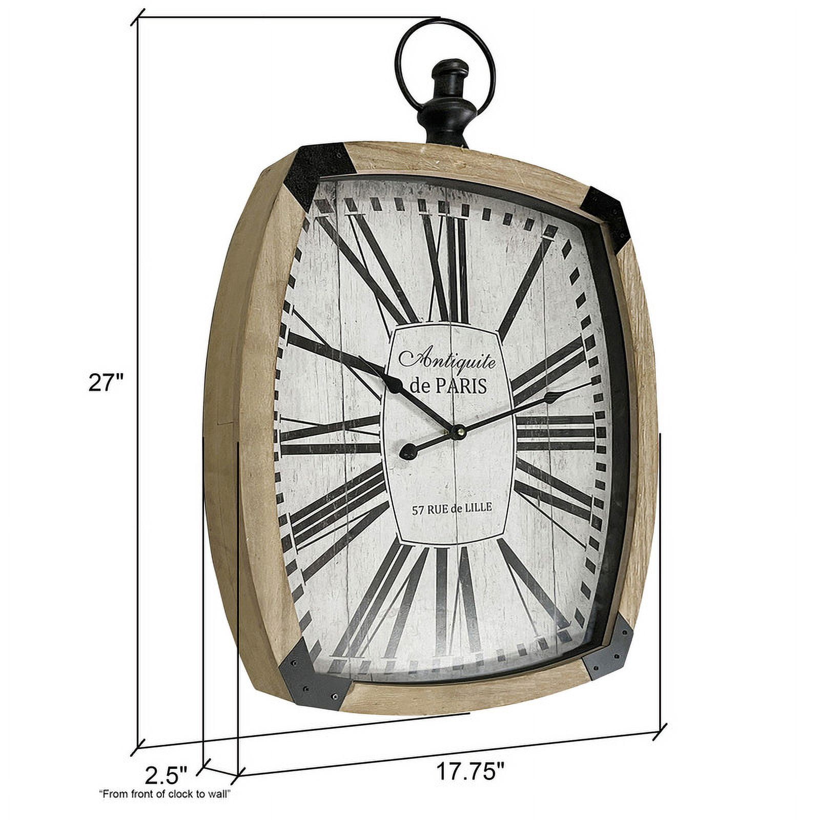 Kiara Wood Rectangle Farmhouse Style Roman Numeral Wall Clock