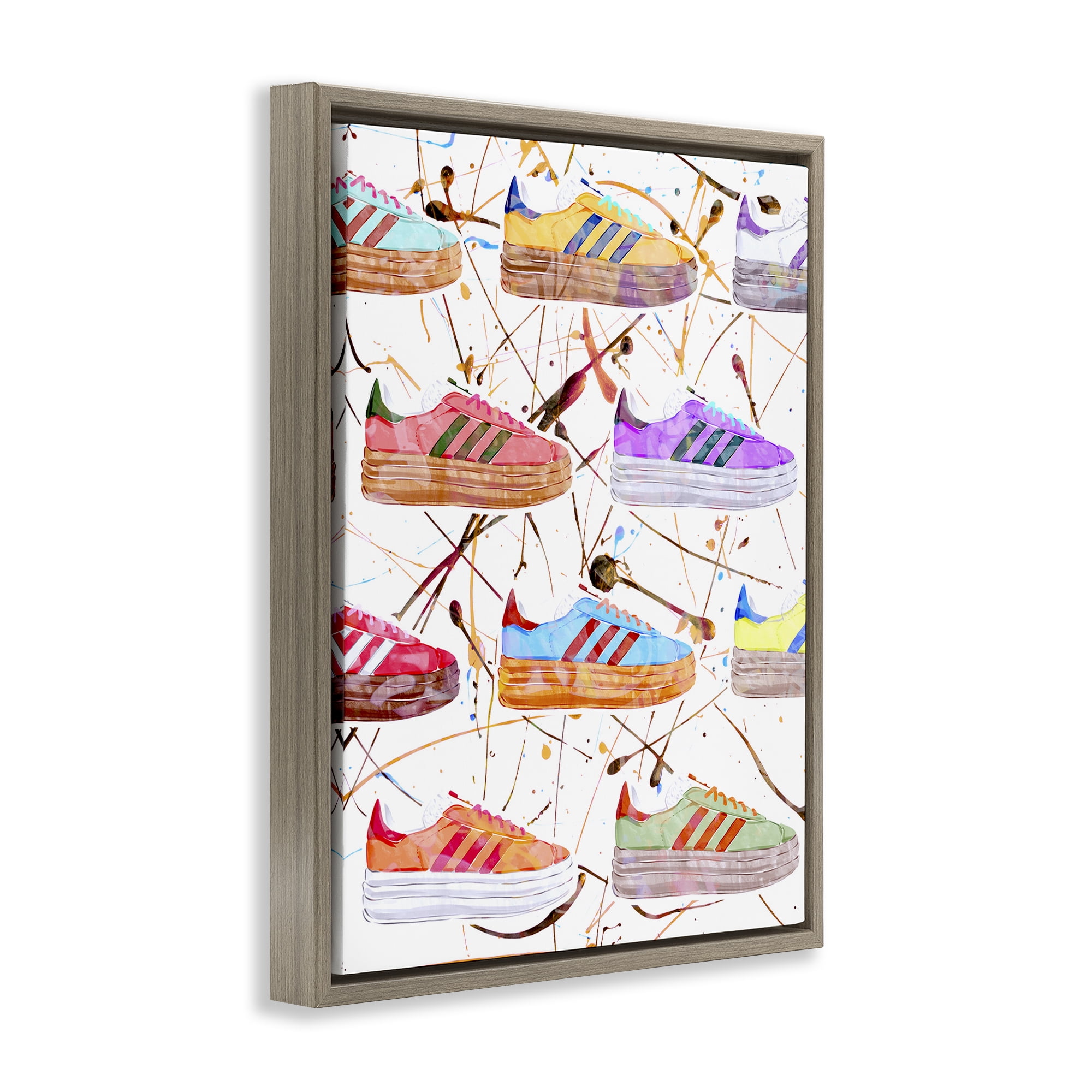 Stupell Industries Abstract Splatter Sneakers Beauty & Fashion Painting Brown Floater Framed Art Print Wall Art, 25 x 31