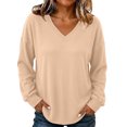 thumbnail image 3 of Tqcoqu Women's Ribbed V‑Neck Sweatshirt, Loose Long Sleeve Knit‑Like Pullover Casual Loungewear Top, 3 of 10