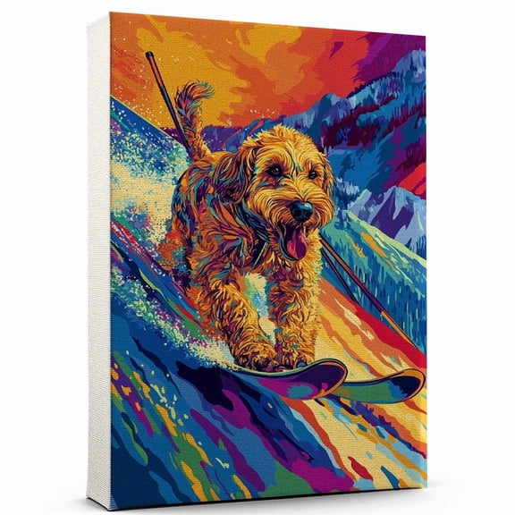 Spinone Italiano Dog Skiing Stretched Canvas Size 8x12 – Funny Spinone Italiano Dog Playing Skiing Canvas Wall Art for Sports Lovers, Pet Lovers, Home Decor