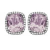 Platinum-Plated Sterling Silver Large Cushion-Cut Amethyst Pave CZ Earrings